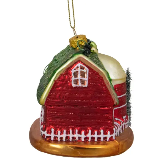 Northlight 4" Festive Red and Green Barn with Roof Glass Christmas Ornament {6}