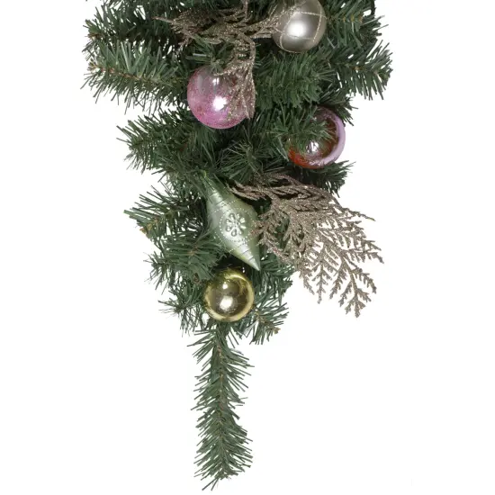 Northlight 30" Pink and Gold Frosted Artificial Christmas Teardrop Swag - Unlit {5}