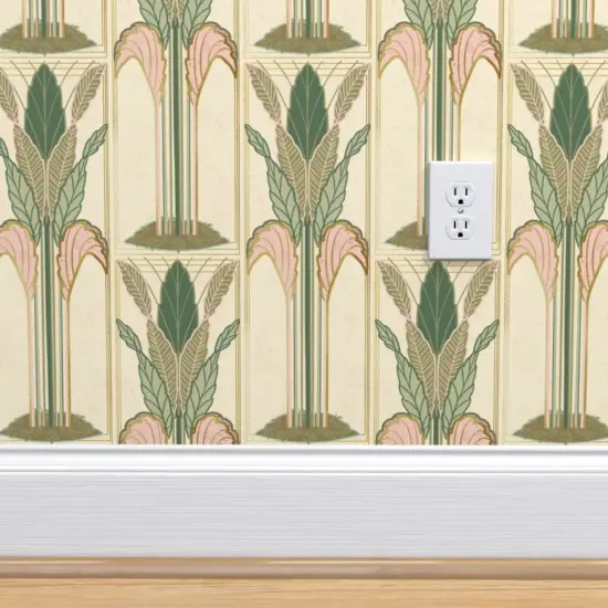 Peel & Stick Wallpaper 2FT Wide Art Nouveau Deco Floral Vertical Botanical Palms Geometric Custom Removable Wallpaper by Spoonflower {4}