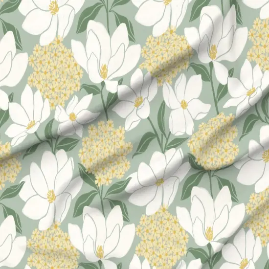Various Fabrics by the Yard or Fat Quarter Oversized Floral Large Scale Sage Green Soft Mustard Southern Summer Flowers Custom Printed Fabric by Spoonflower {6}