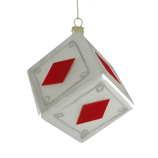Sterling 3" White and Red Diamonds Dice Gambling Glass Christmas Ornament {1}