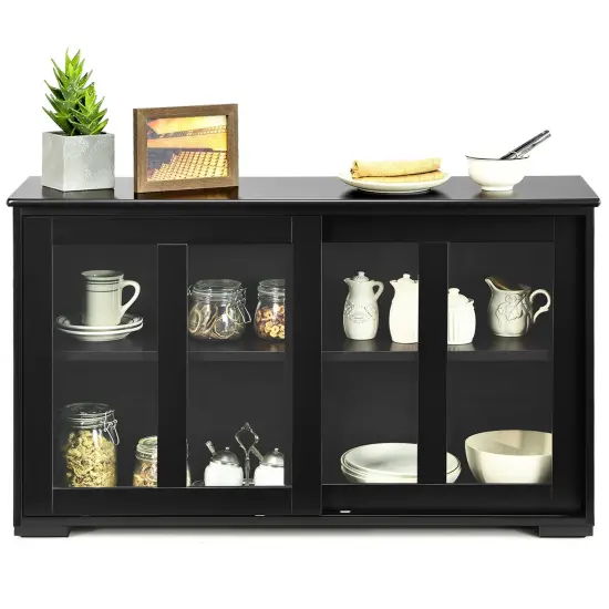 Sideboard Buffet Cupboard Storage Cabinet with Sliding Door Black {4}