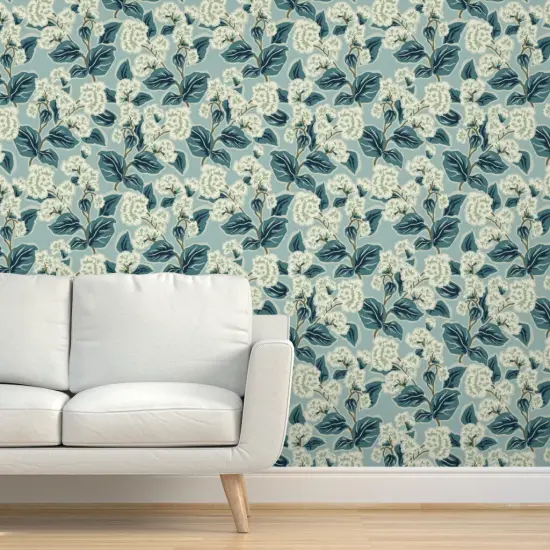 Pre-Pasted Wallpaper 2FT Wide Farmhouse Floral Blue Botanical Traditional Transitional Cottage Custom Pre-pasted Wallpaper by Spoonflower {5}