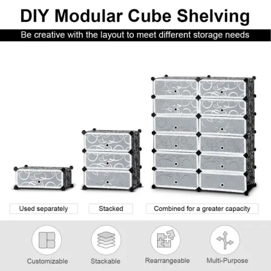 12 Cubes DIY Portable Plastic Shoe Rack with Doors {5}