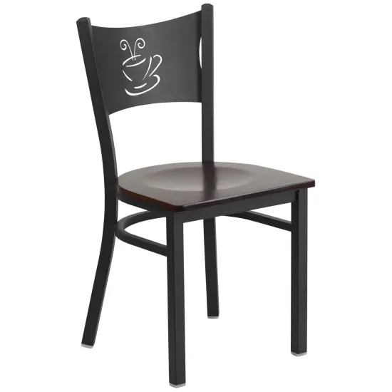 Emma and Oliver Coffee Back Metal Restaurant Dining Chair Walnut/BlackMetal {1}