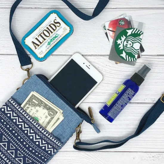 Wrapables Mini Crossbody Cell Phone Bag Zip Top / Blue Deco {5}