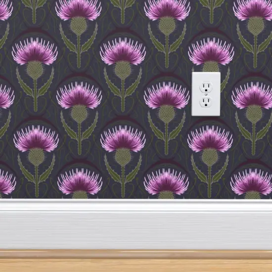 Peel & Stick Wallpaper 2FT Wide Art Nouveau Medium Scale Botanicals Thistle Dark Blue Purple Custom Removable Wallpaper by Spoonflower {4}