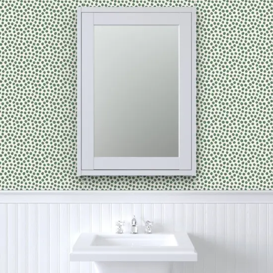 Peel & Stick Wallpaper 2FT Wide Green Circles Polka Dot White Painted Dots Random Artistic Small Scale Custom Removable Wallpaper by Spoonflower {6}