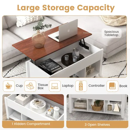 Lift Top Coffee Table with Hidden Storage Compartment White {6}