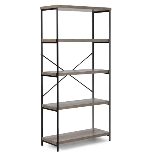 Multipurpose Open Bookcase Industrial Rack Wide Standing Storage Shelf Grey {1}