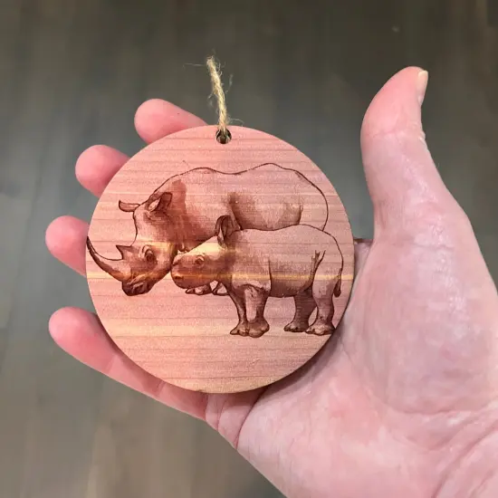Rhino and Baby - Cedar Ornament {2}