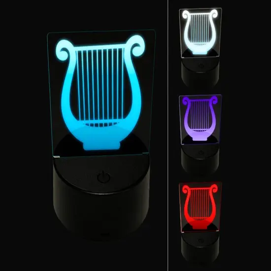 Lyre Harp Musical Instrument 3D Illusion LED Night Light Sign Nightstand Desk Lamp {1}