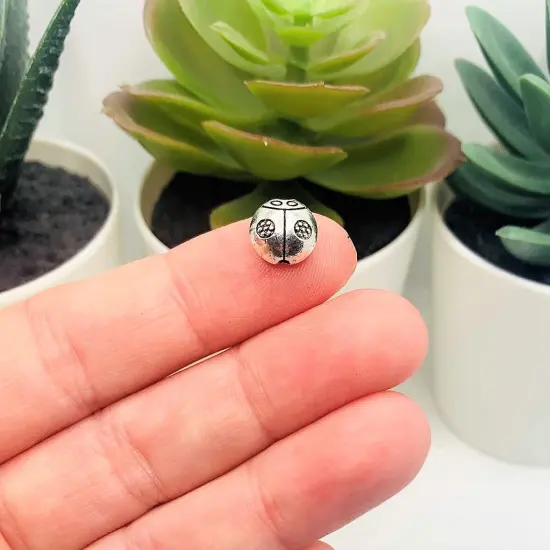 4, 20 or 50 Pieces: Antique Silver Ladybug Spacer Beads - Double Sided {3}