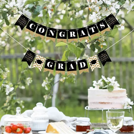 Big Dot of Happiness Tassel Worth The Hassle - Gold - Graduation Party Mini Pennant Banner - Congrats Grad {7}