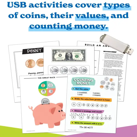 Carson Dellosa In A Flash US Money Instructional Resources&mdash;Flash Drive With Math Lessons, Journal, Templates, Posters, Charts, Games for Learning Currency and Counting Money, Grades 1-2 (229 pgs) {2}