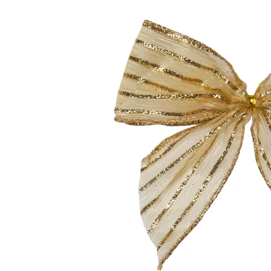 Northlight Glitter Striped 2-Loop Christmas Bow Decorations - 5.5" - Gold - Pack of 6 {5}