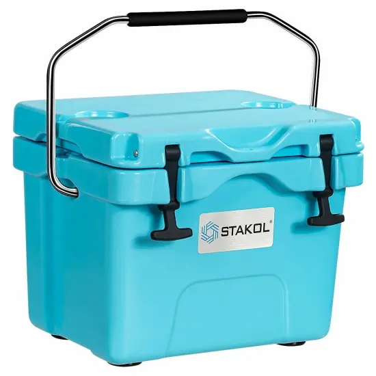 16 Quart 24-Can Capacity Portable Insulated Ice Cooler with 2 Cup Holders Blue {2}