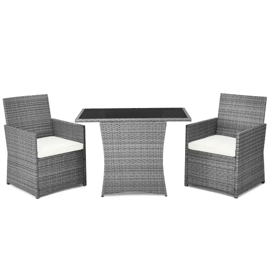 Costway 3PCS Patio Rattan Furniture Set Cushioned Sofa ArmrestGarden White\Red\Navy\Turquoise {9}