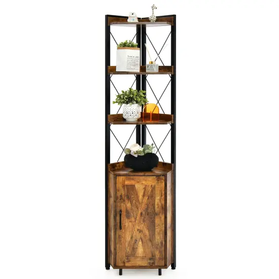 Costway 6-Tier Corner Bookshelf with 5-Level Adjustable Shelf & Anti-Tipping Kits Rustic Brown/Gray {8}