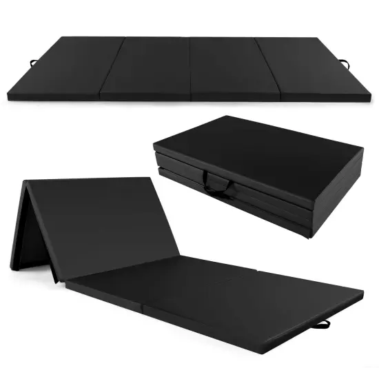 Costway 10' x 4' x 2" 4-Panel Folding Exercise Mat with Carrying Handles for Gym Yoga Black/Blue/Navy/Colorful/Pink&Blue/Pink/Light Pink/Navy {7}