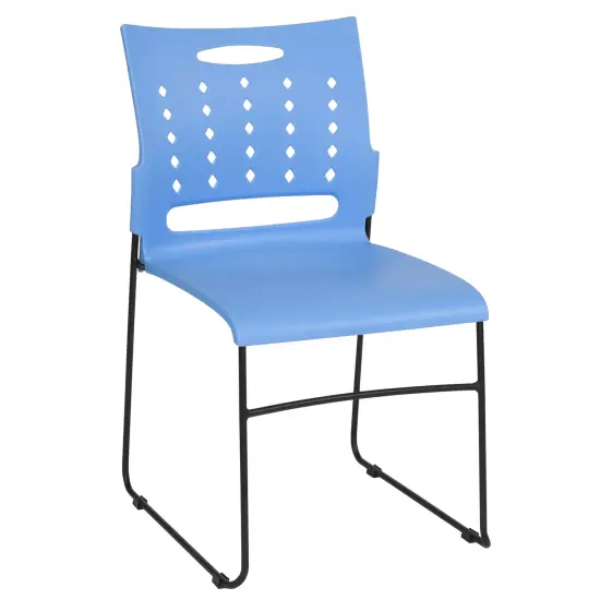 Emma and Oliver Home Office Plastic Accent Sled Base Stack Chair - Air-Vent Back Blue {1}