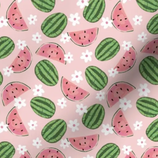 Various Fabrics by the Yard or Fat Quarter Pink Fruit Summer Daisy Watermelons Small Scale Garden Picnic Floral Custom Printed Fabric by Spoonflower {7}