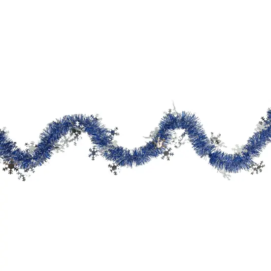 Northlight Commercial Christmas Tinsel Snowflake Garland - 50' x 2" - Royal Blue and Silver - Unlit {1}