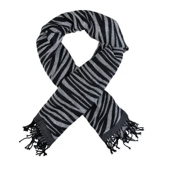 Black / White Zebra Stripe Scarf Shawl Fringed {1}