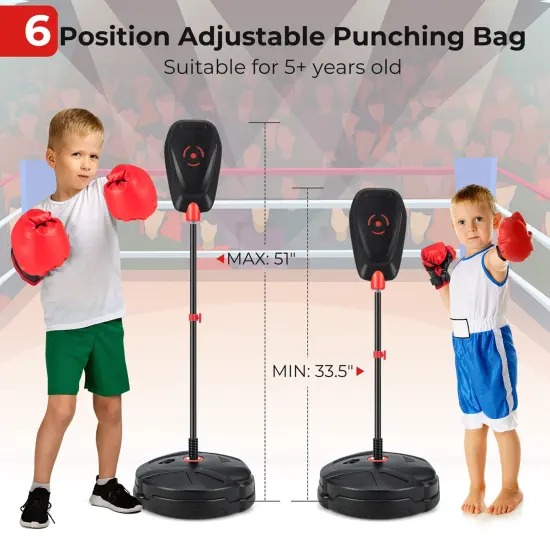 Costway Kids Punching Bag with Stand Height Adjustable Boxing Equipment with Gloves {4}