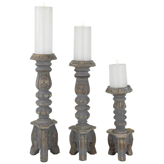 Northlight Set of 3 Brushed Gray Tripod Wooden Pillar Candle Holders 18" {4}