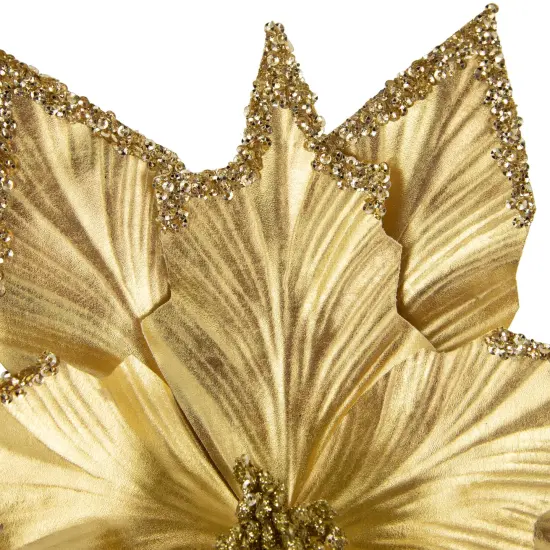 Northlight 24" Metallic Gold Sequin Poinsettia Christmas Stem Spray {5}