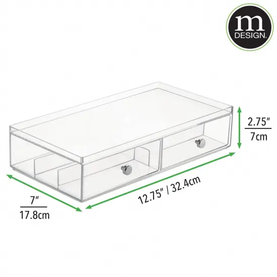 mDesign Plastic Glasses Storage Organizer Box with 2 Drawers, 2 Pack {3}