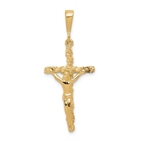 10K Yellow Gold Crucifix Pendant Charm Religious New 40 X 16mm Jewerly {1}