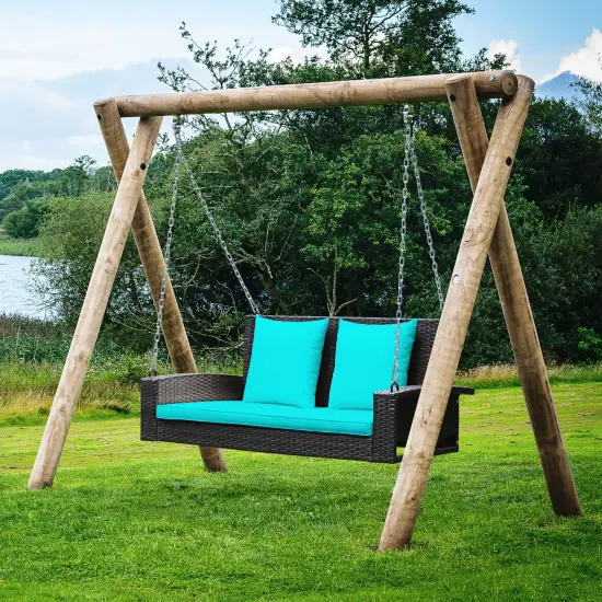 2-Person Patio Rattan Porch Swing with Cushions Turquoise {2}