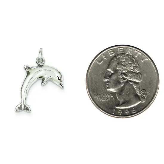 14K White Gold Jumping Dolphin Charm Pendant Jewelry 23mm x 15mm {2}