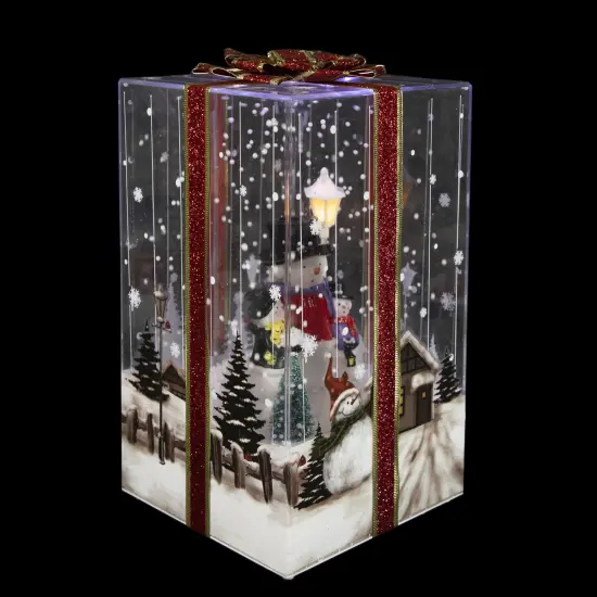 Northlight Lighted and Musical Snowman Family Snowing Gift Box Christmas Decoration - 12" Silver {3}