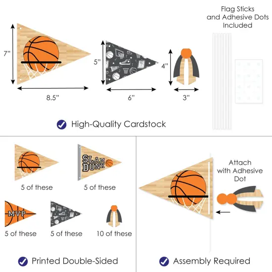 Big Dot of Happiness Nothin' But Net - Basketball - Triangle Baby Shower or Birthday Party Photo Props - Pennant Flag Centerpieces - Set of 20 {4}