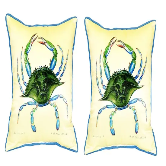 Pair of Betsy Drake Female Blue Crab Small Outdoor/Indoor Pillows 12 X 12 {1}