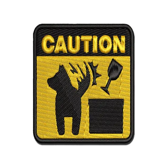 Caution Dog Wagging Tail Pet Multi-Color Embroidered Iron-On or Hook & Loop Patch Applique {1}