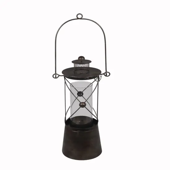22 Inch Tall Black Metal and Glass Candle Lantern {1}