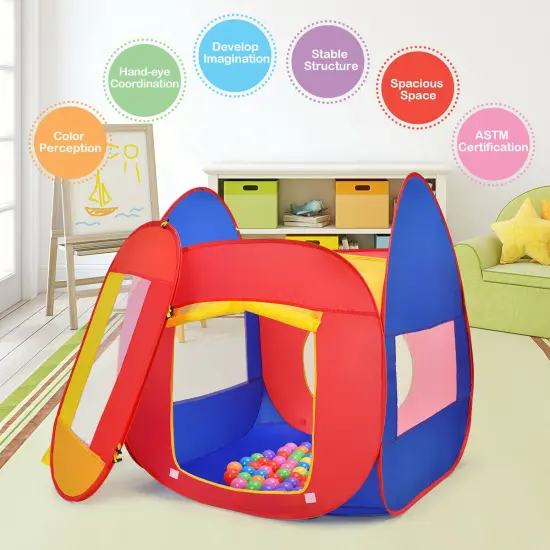 Multi-Color Ball Pit Tent for Kids Foldable Indoor-Outdoor Playhouse with 100 Balls {5}