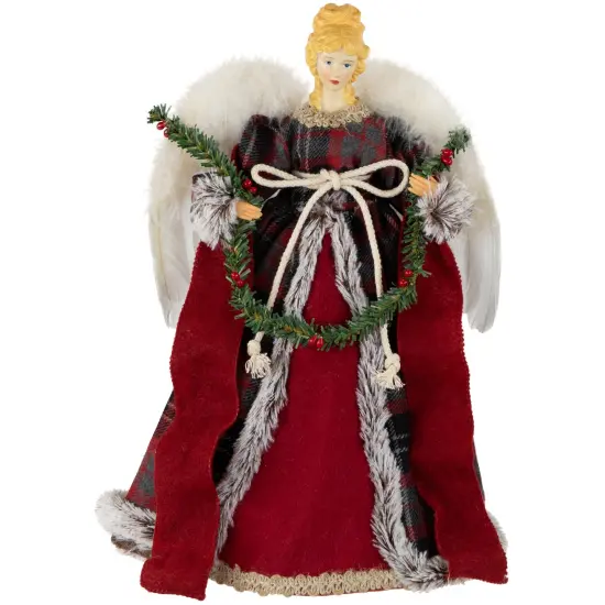 Northlight 16" Red and Plaid Angel Christmas Tree Topper, Unlit {1}