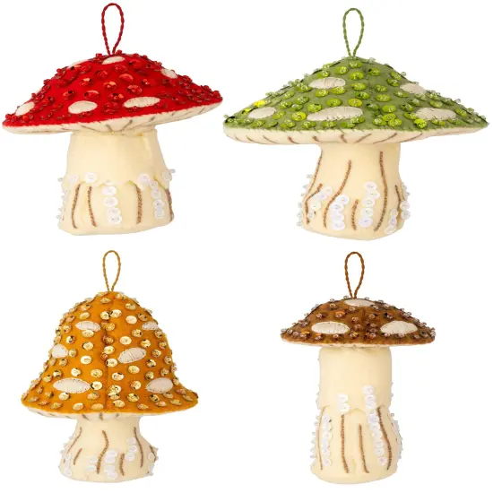 Bucilla Felt Ornaments Applique Kit Set Of 4-Merry Mushrooms {1}