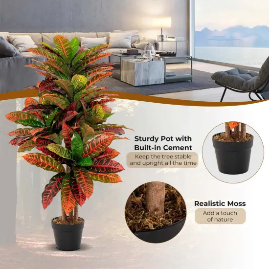 Costway Artificial Croton Plant 40" Tall Faux Fiddle Leaf Fig Tree Fake Croton Palm Tree {5}