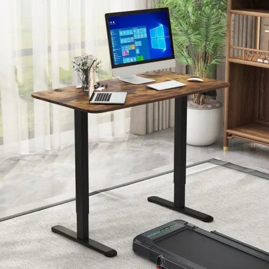 45.5 Inch Electric Height Adjustable Standing Desk with 2-Button Controller and Metal Frame Rustic Brown {4}