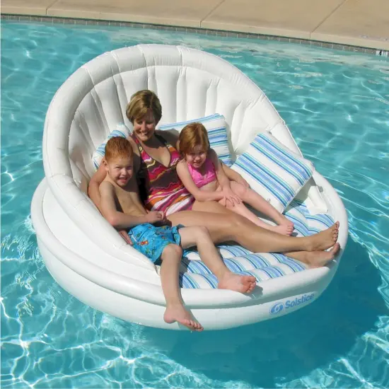 Swim Central Inflatable Striped Swimming Pool Sofa Lounge Raft - 70" - White and Blue {6}