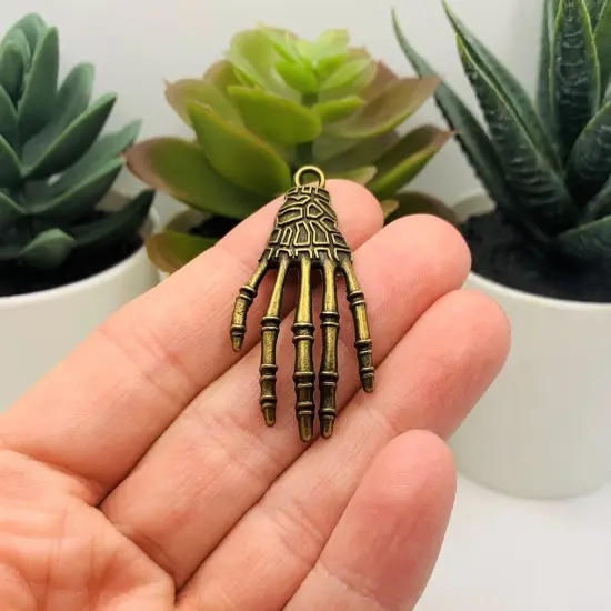4 or 20 Pieces: Bronze Skeleton Hand Pendant Charms {3}