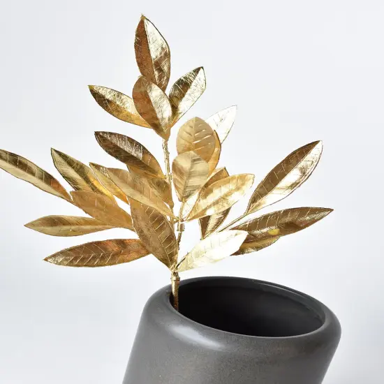 19" Faux Gold Bay leaf Stem {2}