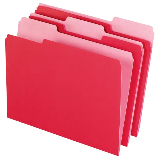 Pendaflex Two-Tone File Folder, Letter Size, 1/3 Cut Tabs, Red, Pack of 100 {1}