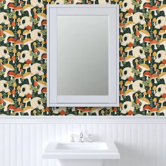 Pre-Pasted Wallpaper 2FT Wide Red Yellow Butterfly Woodland Gothic Skulls Moth Small Scale Custom Pre-pasted Wallpaper by Spoonflower {6}